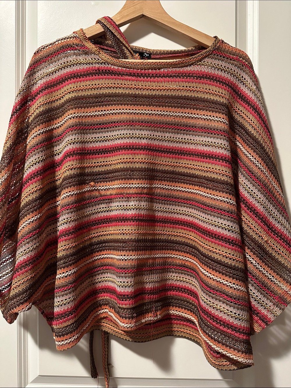 Women’s Striped Open-Knit Sweater - Pink & Brown Size Large